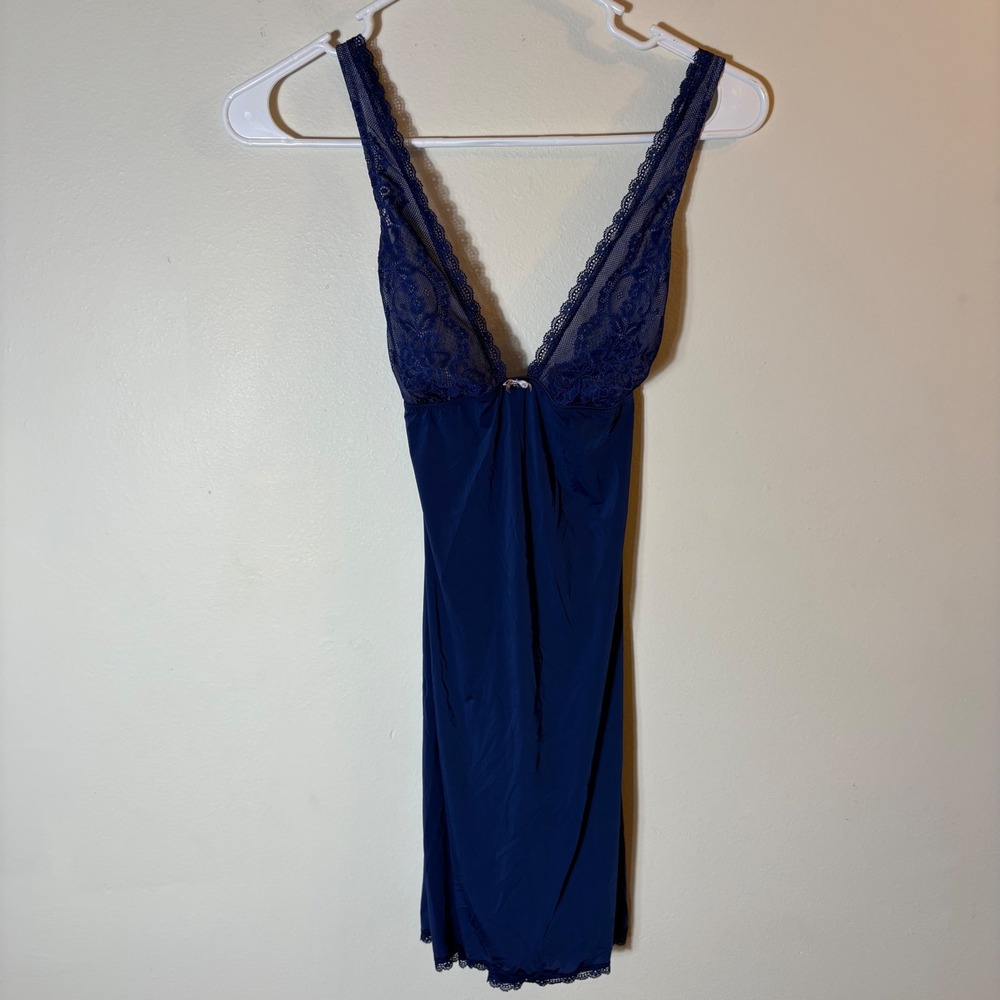 Victoria's Secret Navy Blue Lace Trim Cami Slip Dress S/P